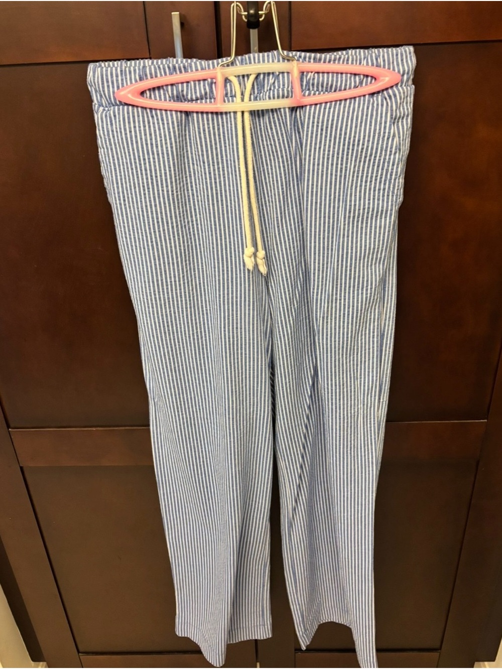 J. Crew Seersucker Striped Blue and White Drawstring Beach Pants